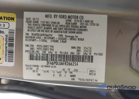 2015 Ford Fusion Hybrid Se из США, поврежденный, VIN 3FA6P0LU6FR266254